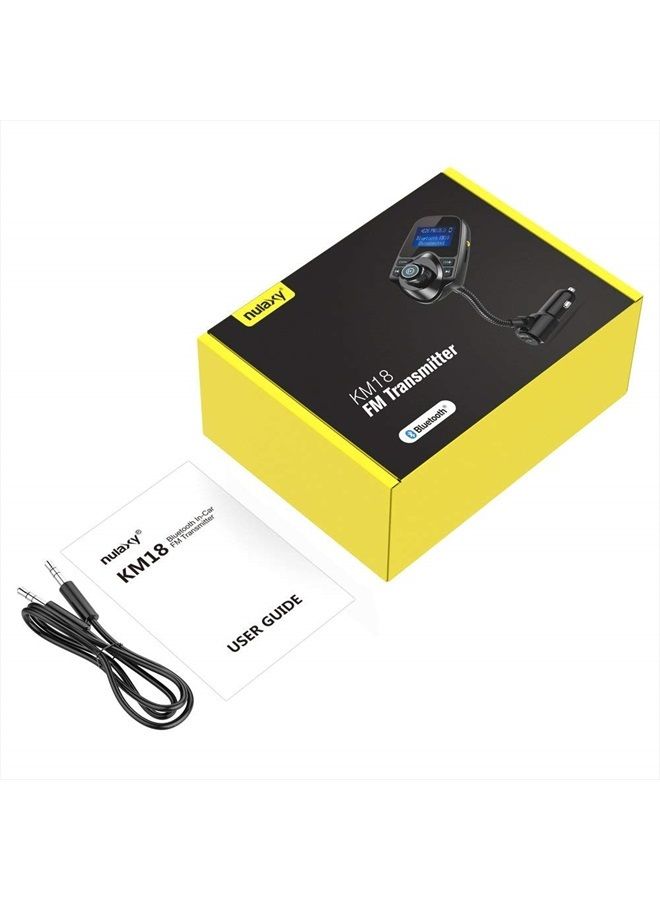 Bluetooth Car FM Transmitter Audio Adapter Receiver Wireless Handsfree Voltmeter Car Kit TF Card AUX 1.44 Display - KM18 Golden