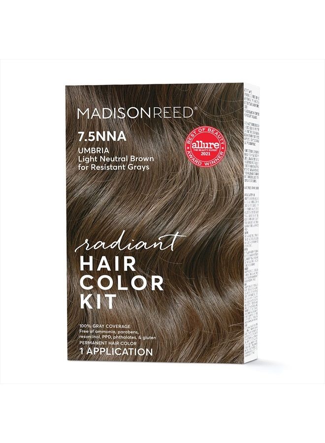 Radiant Hair Color Kit, Light Neutral Brown for 100% Coverage of Resistant Gray Hair, Ammonia-Free, 7.5NNA Umbria Light Brown, Permanent Hair Dye, Pack of 1