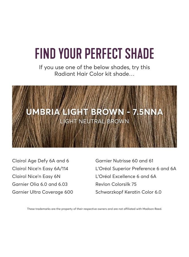 Radiant Hair Color Kit, Light Neutral Brown for 100% Coverage of Resistant Gray Hair, Ammonia-Free, 7.5NNA Umbria Light Brown, Permanent Hair Dye, Pack of 1