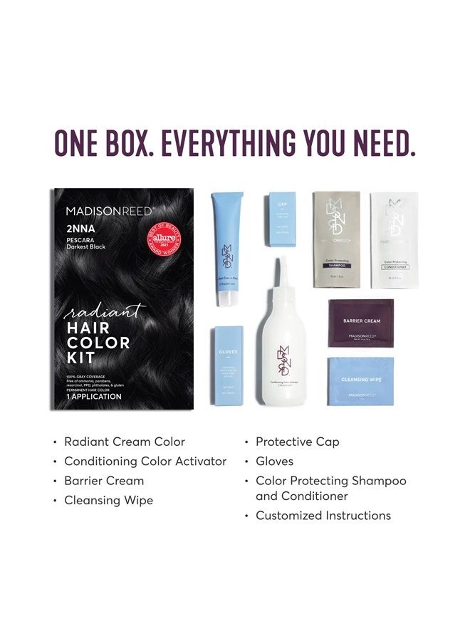 Radiant Hair Color Kit, Blackest Black for 100% Gray Coverage, Ammonia-Free, 2NNA Pescara Black, Permanent Hair Dye, Pack of 1