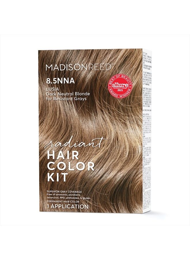 Radiant Hair Color Kit, Permanent Hair Dye, 100% Gray Coverage, Ammonia-Free, Lusia Dark Blonde 8.5NNA Dark Neutral Blonde for Resistant Grays, Pack of 1