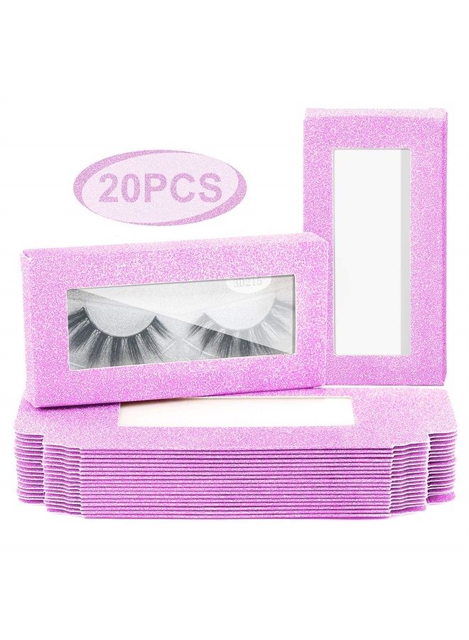 20 Pieces Soft Paper Lash Boxes Set, Eyelashes Packaging Box Empty Eyelash Boxes Lash Case Packaging Glitter Paper Eyelash Storage Box (Purple)