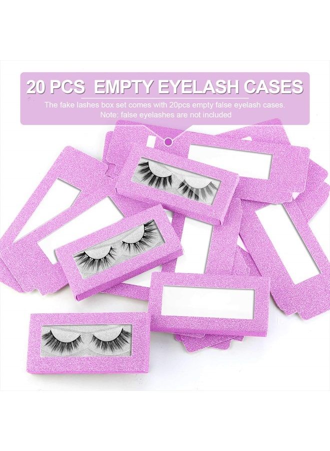 20 Pieces Soft Paper Lash Boxes Set, Eyelashes Packaging Box Empty Eyelash Boxes Lash Case Packaging Glitter Paper Eyelash Storage Box (Purple)