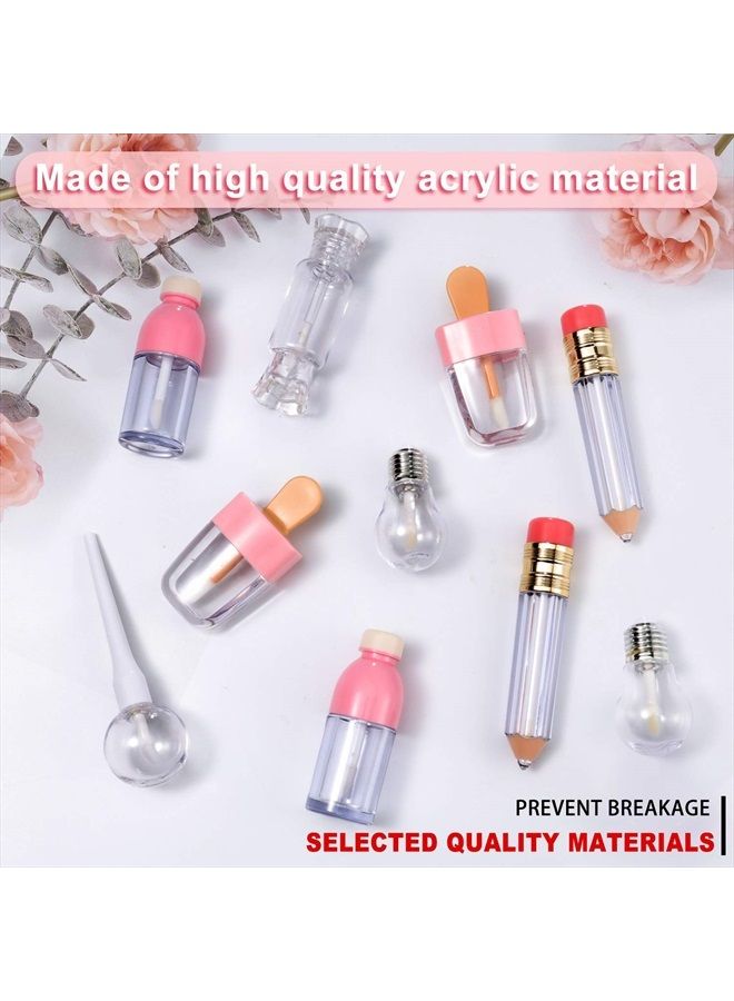 24 Pieces Novelty Empty Lip Gloss Tubes, Ice Cream and Funny Light Bulb Shaped Lip Balm Tube, Creative Lollipop Shape, Bottle and Candy Shaped Lip Glaze Tube, Pencil Lip Oil Bottles, 6 Styles