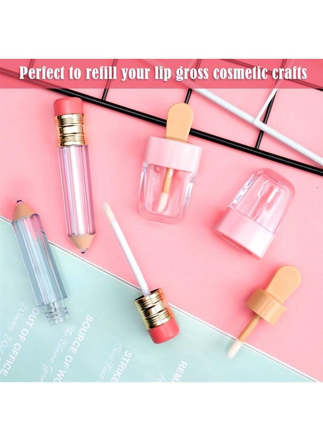 24 Pieces Novelty Empty Lip Gloss Tubes, Ice Cream and Funny Light Bulb Shaped Lip Balm Tube, Creative Lollipop Shape, Bottle and Candy Shaped Lip Glaze Tube, Pencil Lip Oil Bottles, 6 Styles