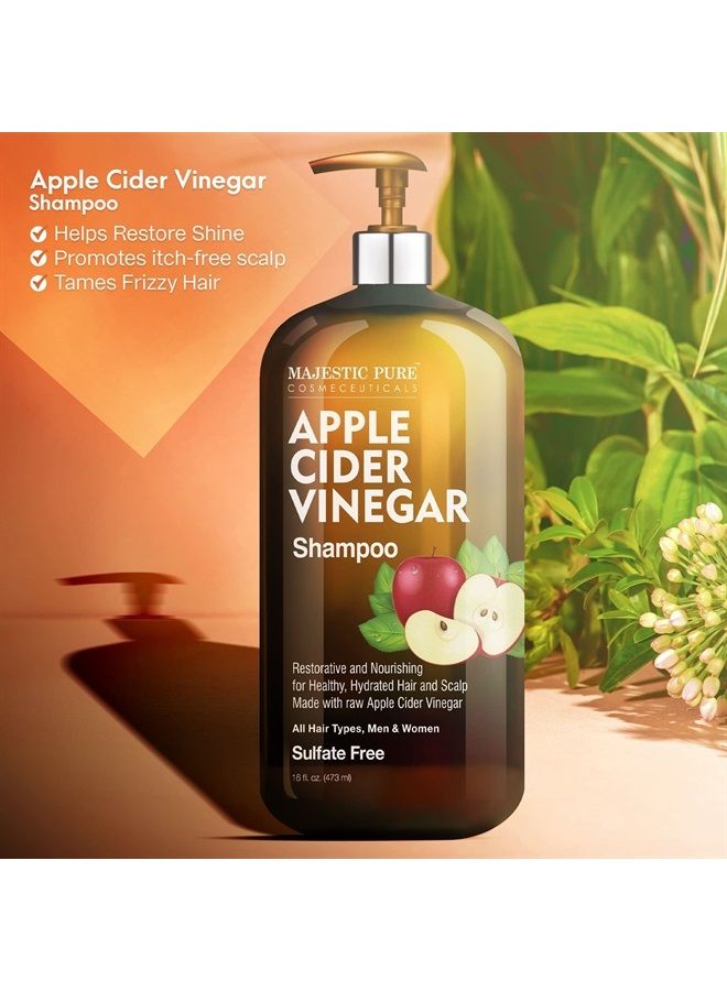 Apple Cider Vinegar Shampoo - Restores Shine & Reduces Itchy Scalp, Dandruff & Frizz - Sulfate Free, for All Hair Types, Men and Women - 16 fl oz