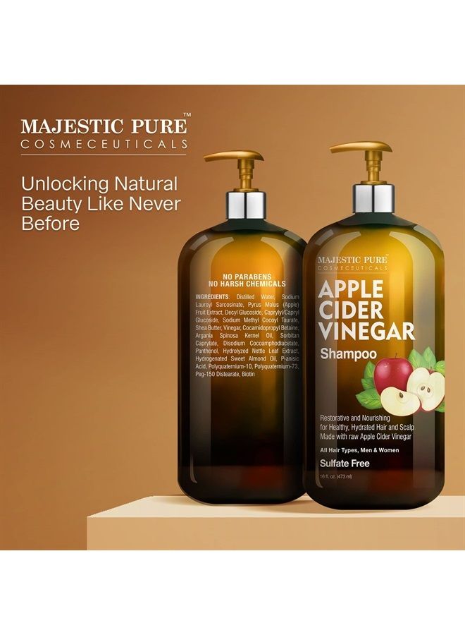 Apple Cider Vinegar Shampoo - Restores Shine & Reduces Itchy Scalp, Dandruff & Frizz - Sulfate Free, for All Hair Types, Men and Women - 16 fl oz