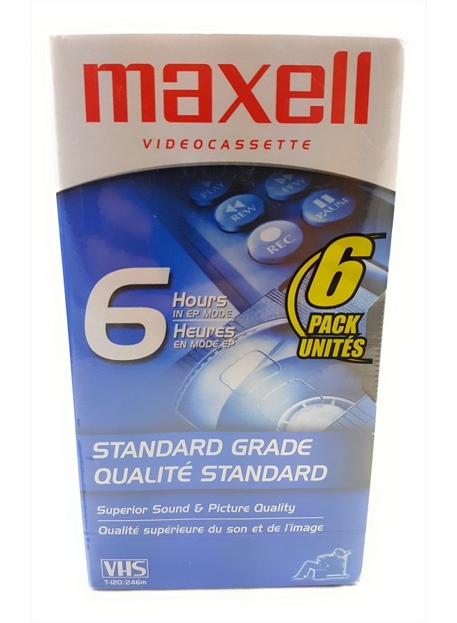 STD T-120 VHS Standard Grade Videotape, 6 Pack
