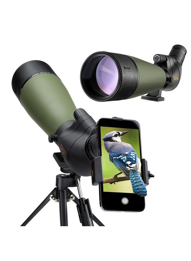 Updated 20-60x80 Spotting Scope with Tripod, Carrying Bag - BAK4 Angled Scope for Target Shooting Hunting Bird Watching Wildlife Scenery (Phone Mount+SLR Mount Compatible with Canon) 1