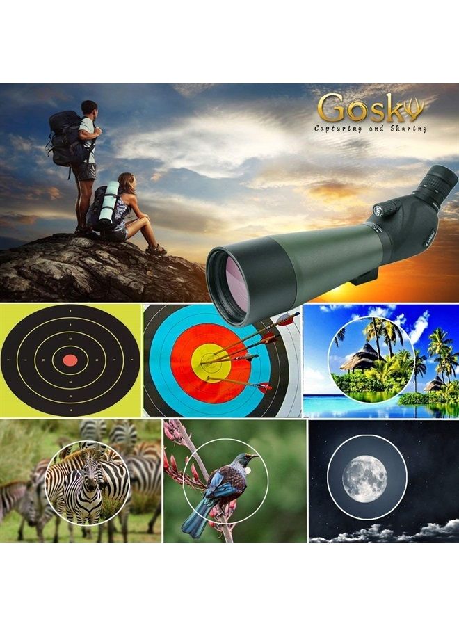 GOSKY 20-60 X 80 Porro Prism Spotting Scope- Waterproof Scope for Bird Watching Target Shooting Archery Range Outdoor Activities -with Tripod