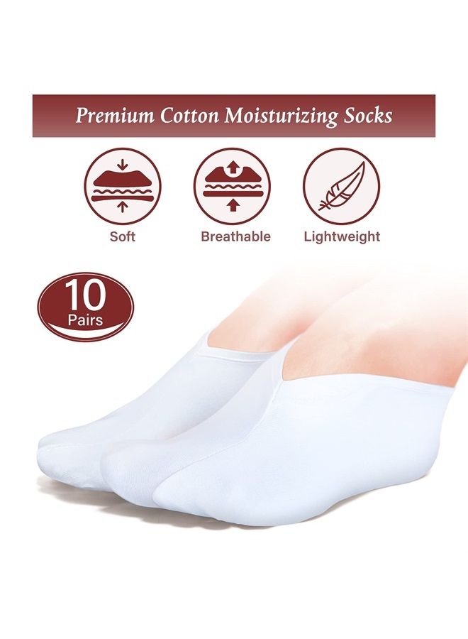 10 Pairs Moisturizing Socks Overnight, Spa Socks for Dry Feet, Cotton Moisture Enhancing Socks, Cosmetic Moisturizing Socks for Women and Men, White