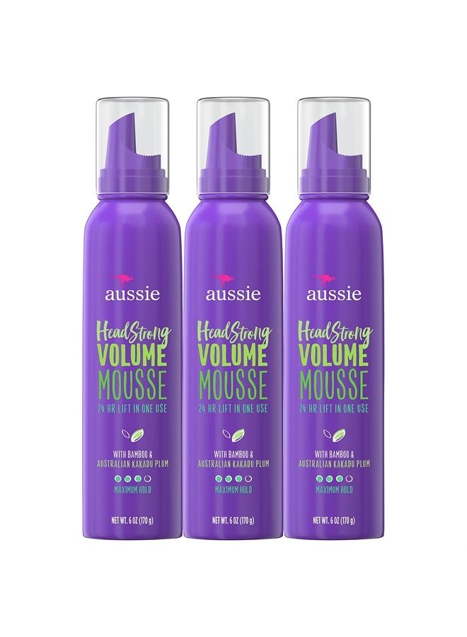 Mousse, with Bamboo & Kakadu Plum, Headstrong Volume, For Fine Hair, 6 fl oz, Triple Pack