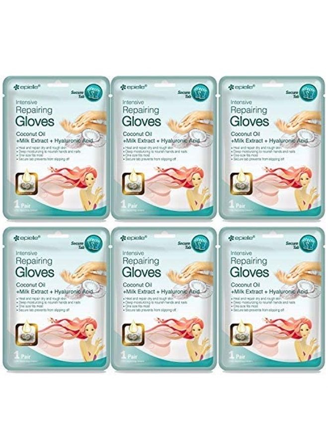 Intensive Repairing Hand Masks (Gloves-6pk) for Dry Hands Spa Masks Hand cream & lotion | Coconut Oil + Milk Extract + Hyaluronic Acid, Mothers Day Gifts