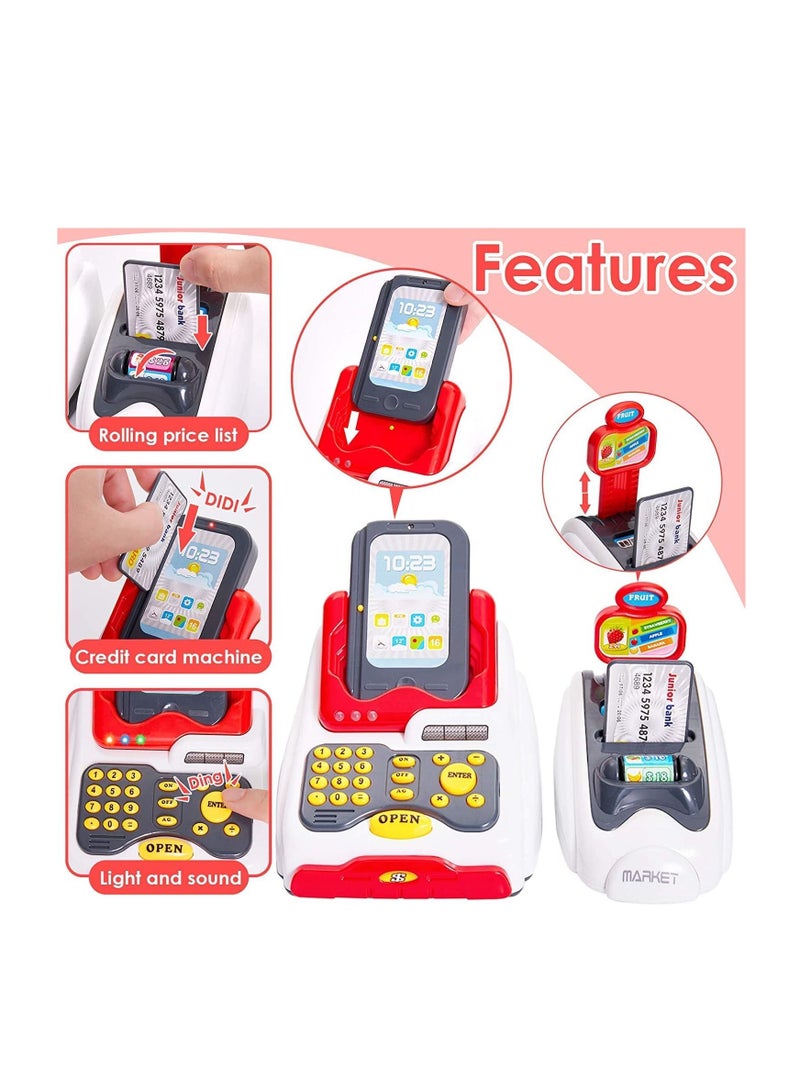 Play Cash Register Toys For Kids Learning Toy Money Pretend Play Set Scanner Credit Reader Preschool Learning For Toddler Girls Boys Age 3 4 5 6 7+