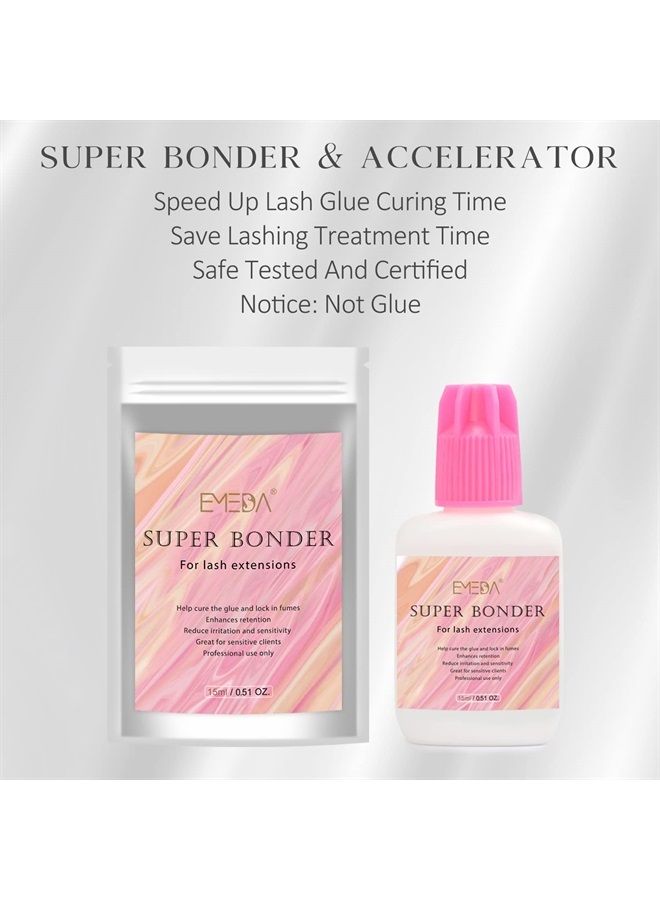 Lash Bonder for Eyelash Extensions, Not Glue, Glue Accelerator for Eyelash Extensions, Sealer Adhesive, Speed up Glue Drying Time,Add Glue Elasticity,Lock in Glue Fume(15ml Super Bonder Sealant)