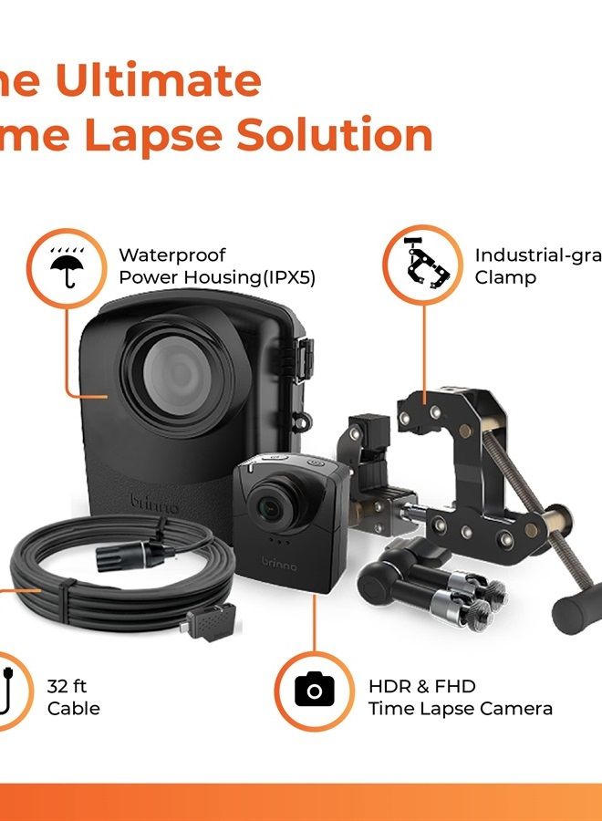 BCC2000 Plus Construction Camera Bundle | Includes: Full HD TLC2000 Time Lapse Camera, 32-ft Extender for Laptop/Tablet, Clamp Mount & Waterproof Case | 1-Year Battery