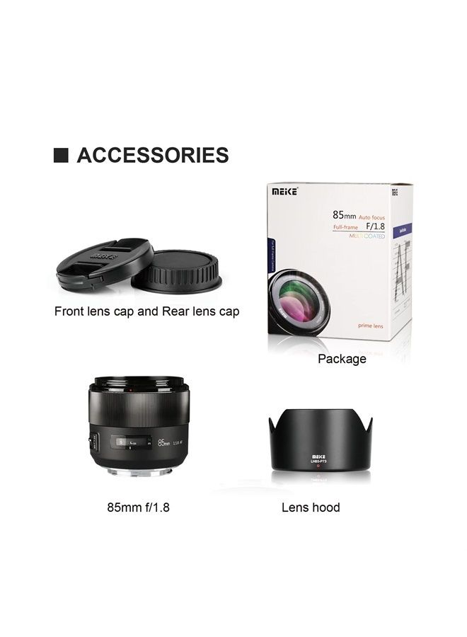 Meike 85mm F1.8 Full Frame Auto Focus Medium-Telephone Portrait Lens Compatible with Canon EOS EF Mount Digital SLR Cameras 5D Mark IV 6D Mark II
