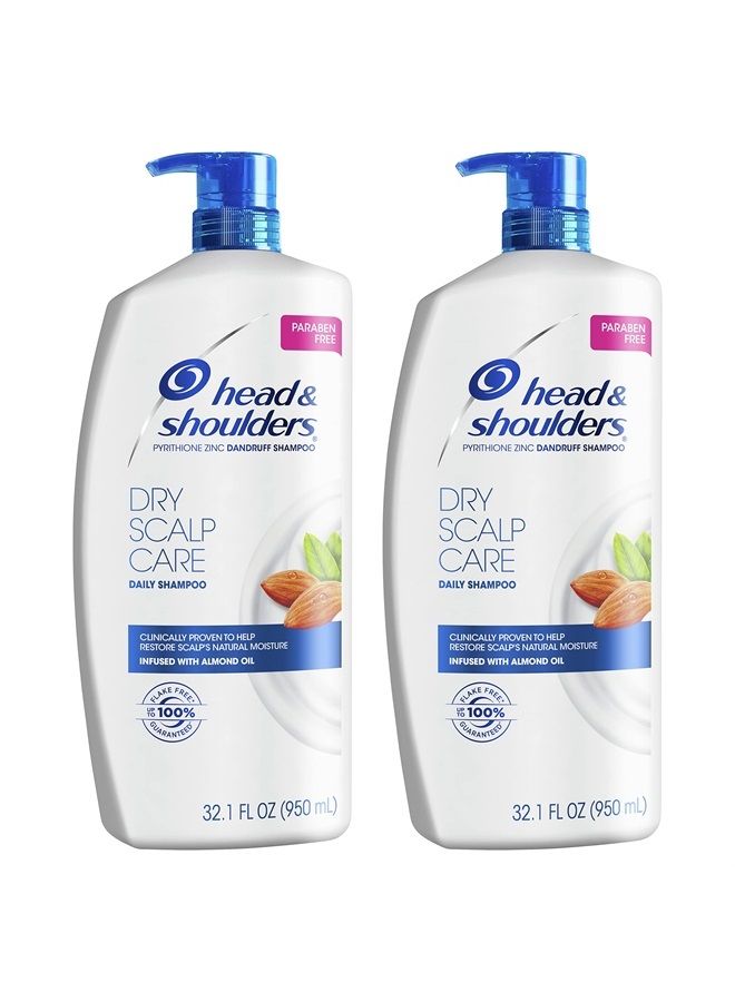 Head and Shoulders Shampoo, Daily-Use Anti-Dandruff Paraben Free Treatment, Dry Scalp Care with Almond Oil, 32.1 fl oz, Twin Pack