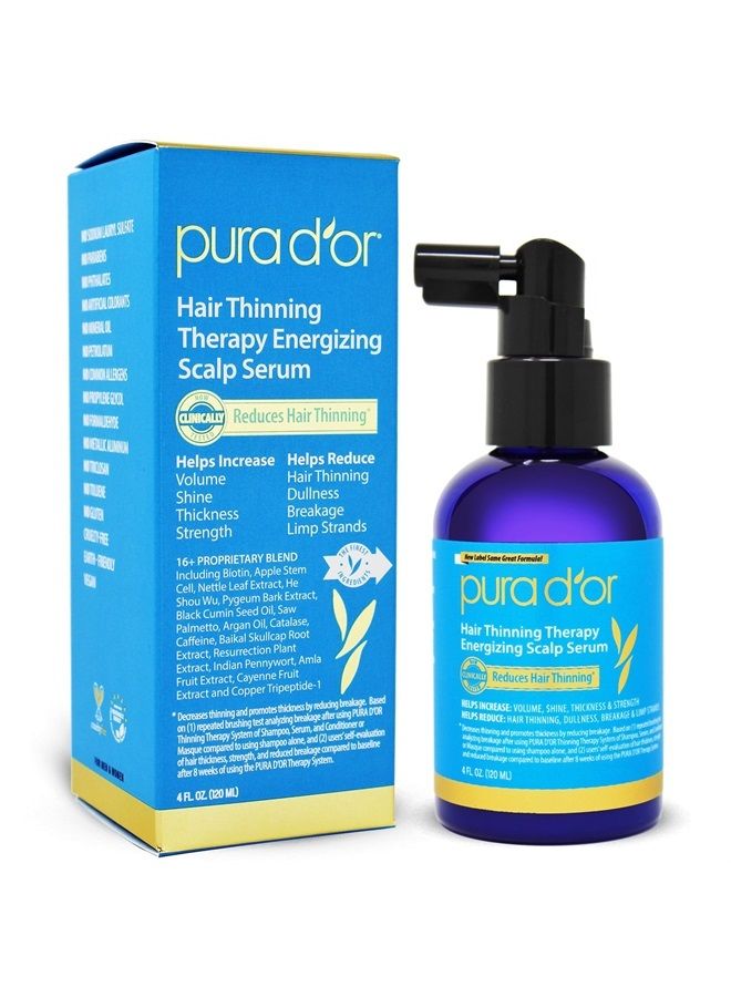 Scalp Therapy Energizing Scalp Serum Revitalizer (4oz) with Argan Oil, Biotin, Caffeine, Stem Cell, Catalase & DHT Blockers, All Hair Types, Men & Women (Packaging may vary)