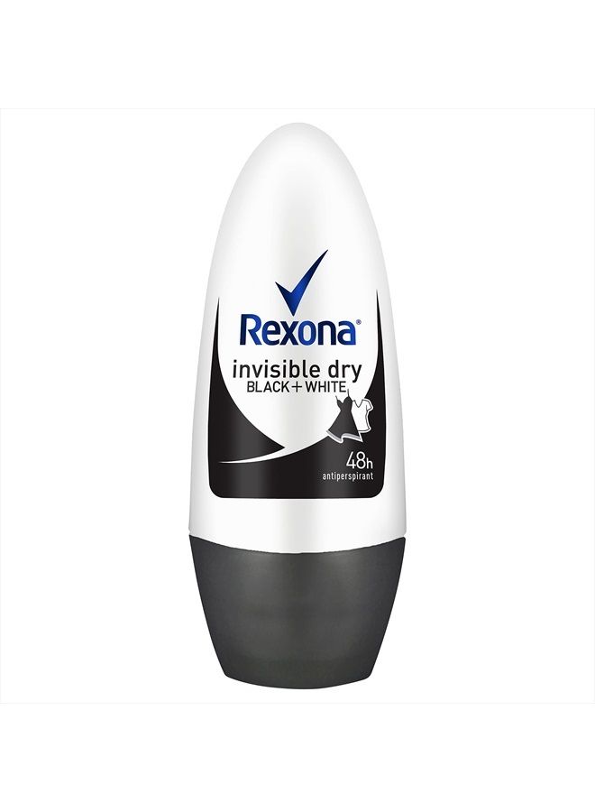 REXONA Women Antiperspirant Roll On Deodorant Invisible Dry Black+White 50ml
