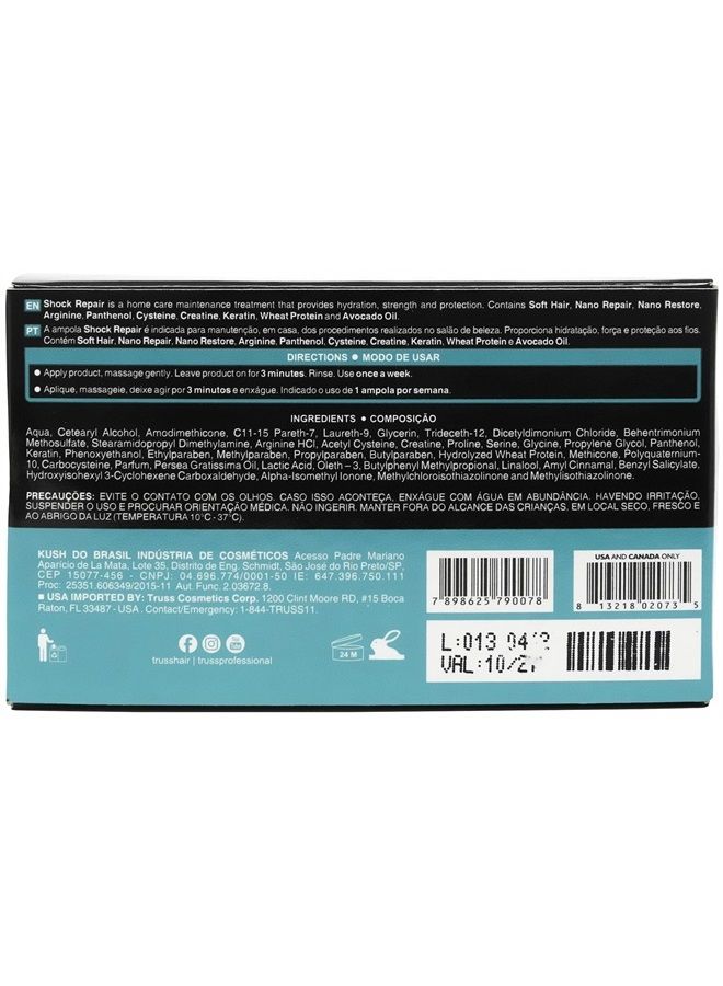 Shock Repair - Hair Treatment For Damaged Hair - Highly Concentrated Ampoules For Weekly Reconstruction & Hair Repair. Promotes Hydration, Strength And Protection - 4 Week Supply