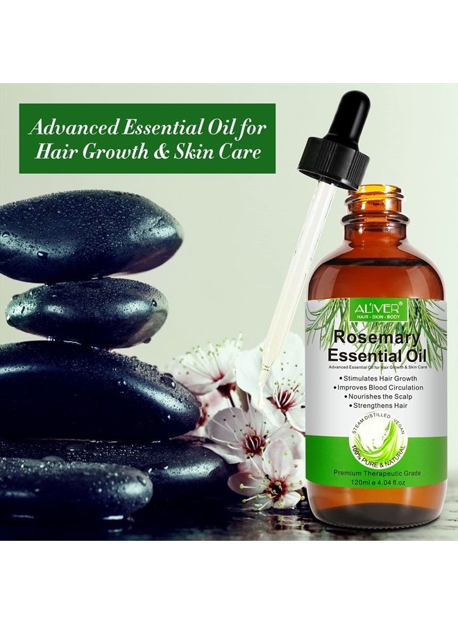 Rosemary Oil for Hair Growth (4 Fl Oz), Organic Rosemary Essential Oils, Rosemary Oil for Hair Loss Treatment, Stimulates Hair Growth, Scalp Massager, Aromatherapy