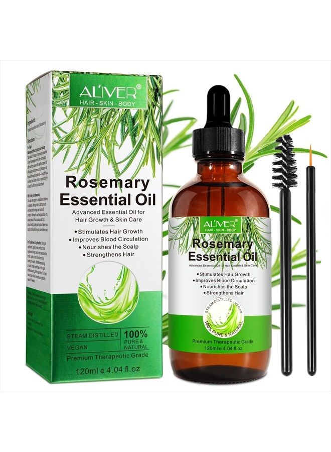 Rosemary Oil for Hair Growth (4 Fl Oz), Organic Rosemary Essential Oils, Rosemary Oil for Hair Loss Treatment, Stimulates Hair Growth, Scalp Massager, Aromatherapy