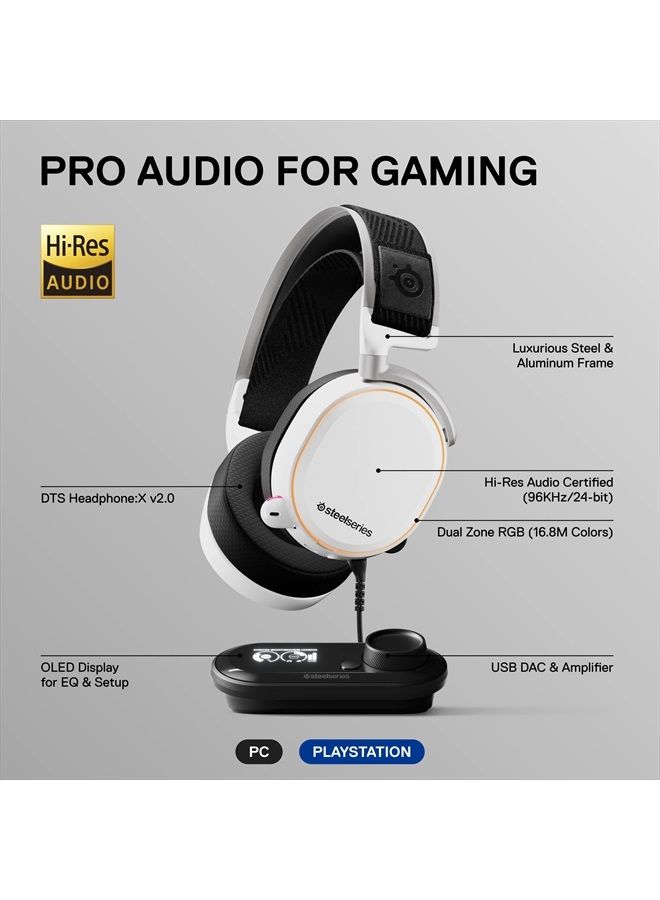 Arctis Pro + GameDAC Wired Gaming Headset - Certified Hi-Res Audio - Dedicated DAC and Amp - for PS5/PS4 and PC - White