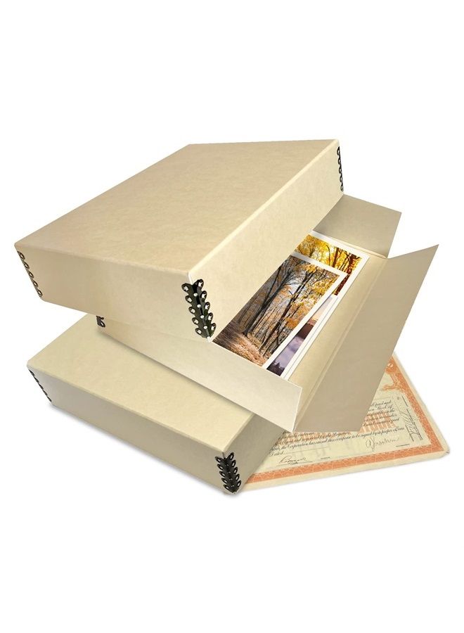 , 9x12 Tan Color Museum Archival Storage Box, Drop Front Design. Acid-Free with Metal Edge. Protects Picture Longevity, Organize Photos, Documents, Crafts, DIY.