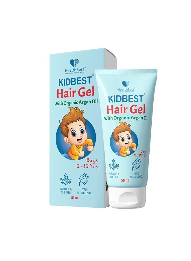 Kidbest Hair Gel for Kids Hair Styling, Made with Organic Argan Oil, Kertine & Moringa Oil, Hair Growth, Damaged Hair, Tear, Paraben, SLS free, 50ml