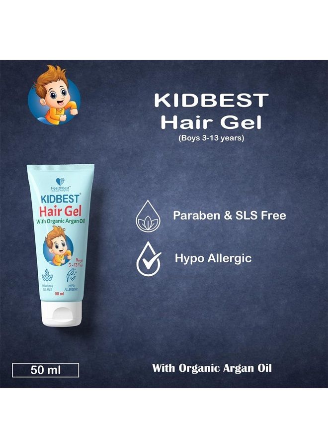 Kidbest Hair Gel for Kids Hair Styling, Made with Organic Argan Oil, Kertine & Moringa Oil, Hair Growth, Damaged Hair, Tear, Paraben, SLS free, 50ml
