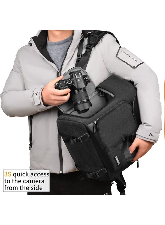 Camera Backpack Canvas Camera Bag for DSLR/SLR Mirrorless Camera with 15.6 inches Laptop Compartment, Camera Case Compatible for Sony Canon Nikon Cameras and Lens Tripod Waterproof Black