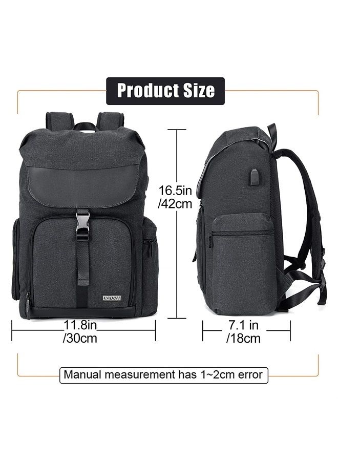 Camera Backpack Canvas Camera Bag for DSLR/SLR Mirrorless Camera with 15.6 inches Laptop Compartment, Camera Case Compatible for Sony Canon Nikon Cameras and Lens Tripod Waterproof Black