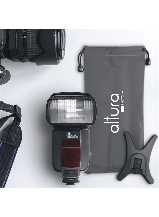 Camera Flash W/LCD Display for DSLR & Mirrorless Cameras, External Flash Featuring a Standard Hot Flash Shoe, Universal Camera Flash for Canon, Sony, Nikon, Panasonic and Other Cameras with Pouch