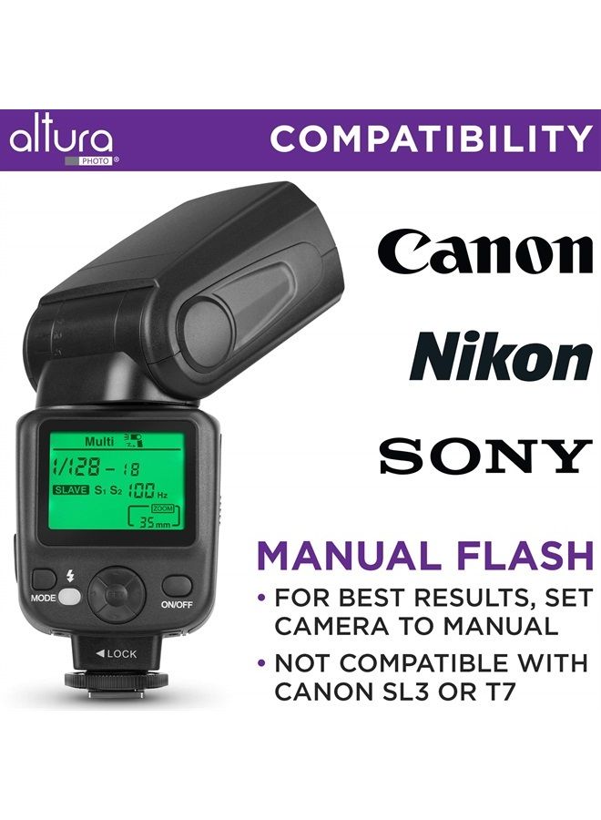 Camera Flash W/LCD Display for DSLR & Mirrorless Cameras, External Flash Featuring a Standard Hot Flash Shoe, Universal Camera Flash for Canon, Sony, Nikon, Panasonic and Other Cameras with Pouch