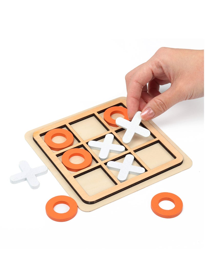 Tic-Tac-Toe Game Toy, Classic Wooden Checkerboard Educational Family Game Toys Set, Portable Casual Tabletop Game for Adults and Kids, Party Classroom Games White and Orange
