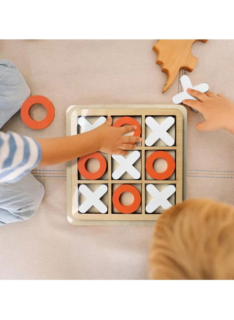 Tic-Tac-Toe Game Toy, Classic Wooden Checkerboard Educational Family Game Toys Set, Portable Casual Tabletop Game for Adults and Kids, Party Classroom Games White and Orange