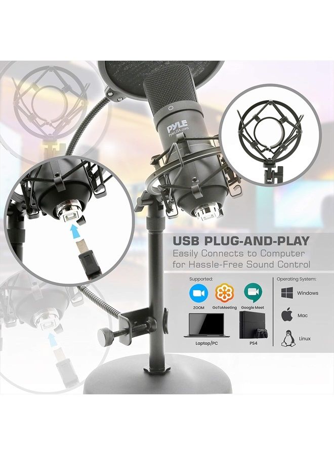 USB Microphone Kit, Cardioid Condenser Mic with Desktop Stand, Ideal for Gaming, Streaming, Podcasting, Studio, YouTube, Works with Windows, Mac, Linux - PDT100