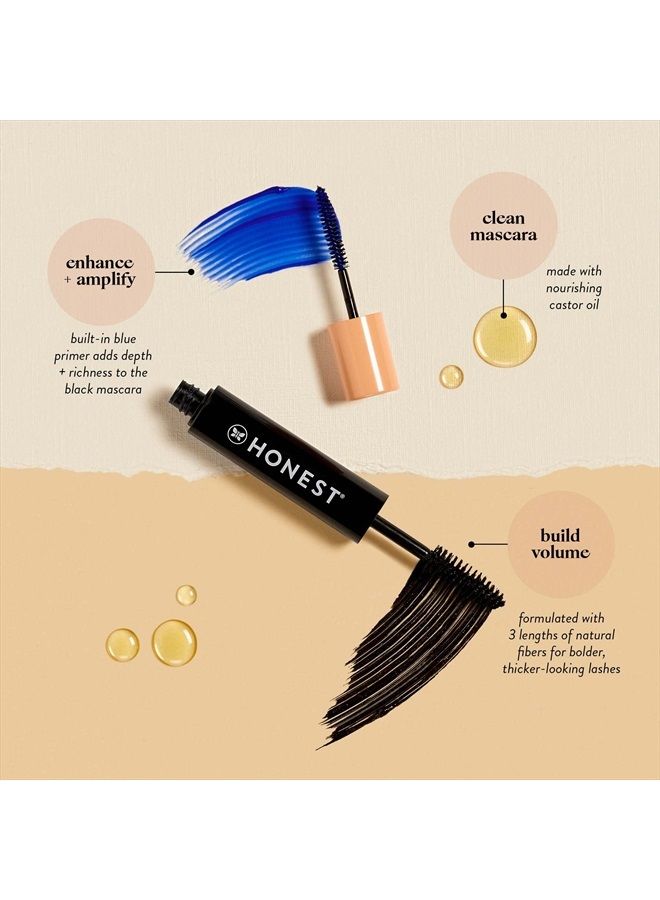 2-in-1 Extreme Volume Clean Mascara + Bold Lash Primer with Castor Oil | Maximum Volume + Curl | Vegan + Cruelty Free | Black, .27 fl oz