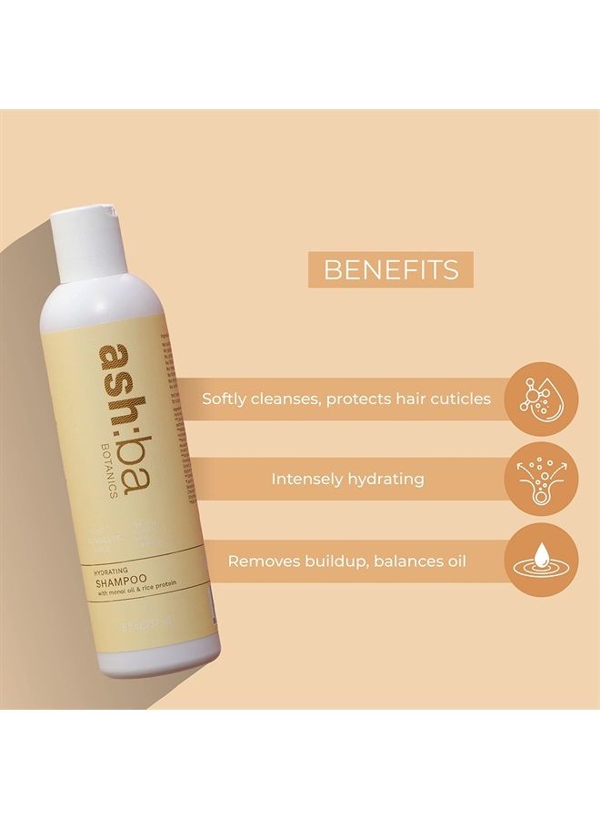 Vegan Hydrating Shampoo for Healthy Hair & Scalp (237ml) | Softly Cleanses, Protects Hair Cuticles, Removes Buildup with Monoi Oil & Rice Protein | Paraben, Sulfates, EDTA Free