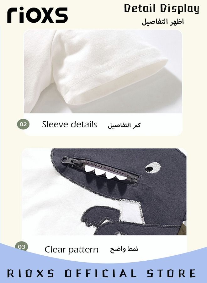 Toddler Boys Fashion Cartoon Graphic Dinosaur Tops, Breathable Soft 100% Cotton T-Shirt, Graphic Short Sleeve Tees, Perfect for Daily Wearing, School and other Outdoor Activities