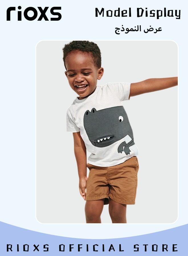 Toddler Boys Fashion Cartoon Graphic Dinosaur Tops, Breathable Soft 100% Cotton T-Shirt, Graphic Short Sleeve Tees, Perfect for Daily Wearing, School and other Outdoor Activities