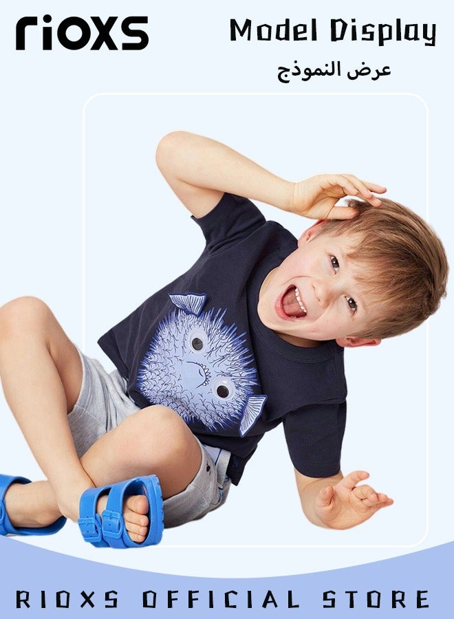 Toddler Boys Fashion Cartoon Tops, Breathable Soft 100% Cotton T-Shirt, Classic Graphic Short Sleeve Tees, Perfect for Daily Wearing, School and Other Outdoor Activities