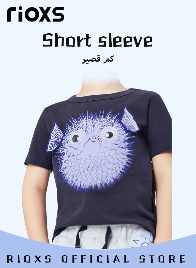 Toddler Boys Fashion Cartoon Tops, Breathable Soft 100% Cotton T-Shirt, Classic Graphic Short Sleeve Tees, Perfect for Daily Wearing, School and Other Outdoor Activities