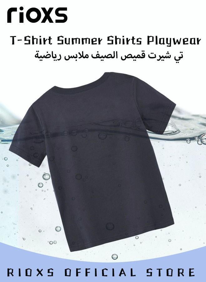 Toddler Boys Fashion Cartoon Tops, Breathable Soft 100% Cotton T-Shirt, Classic Graphic Short Sleeve Tees, Perfect for Daily Wearing, School and Other Outdoor Activities