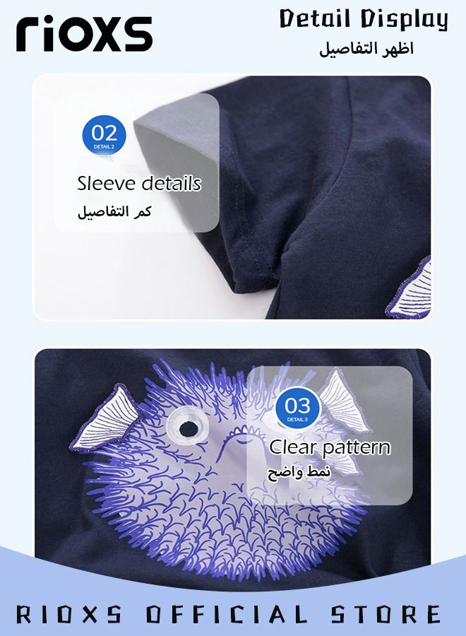 Toddler Boys Fashion Cartoon Tops, Breathable Soft 100% Cotton T-Shirt, Classic Graphic Short Sleeve Tees, Perfect for Daily Wearing, School and Other Outdoor Activities