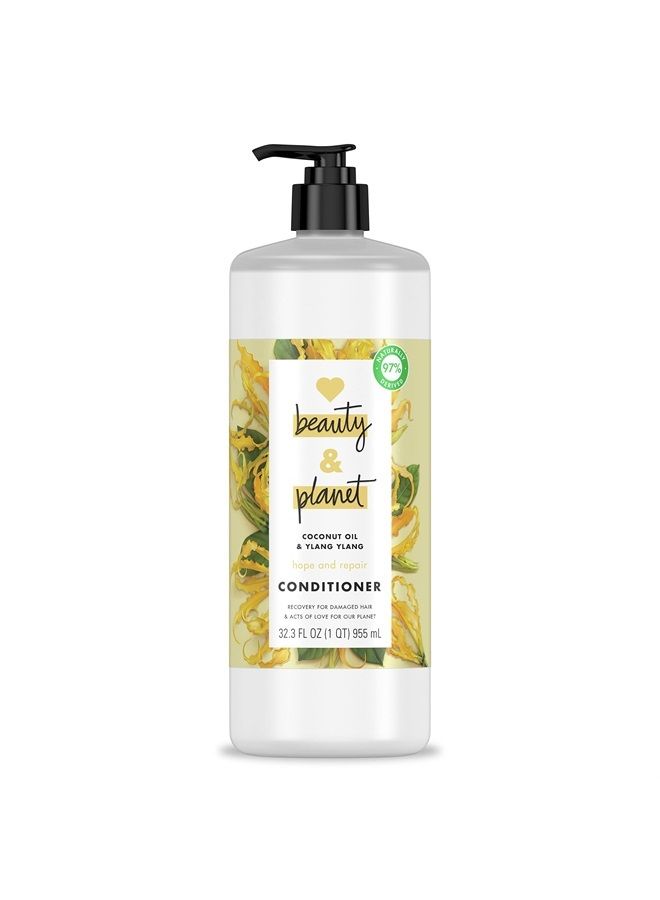 Love Beauty and Planet Hope and Hair Repair Conditioner Coconut Oil & Ylang Ylang for Dry Hair and Split Ends Vegan Damaged Hair Treatment 32.3 oz