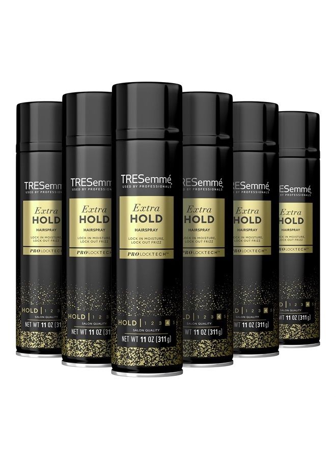 Extra Hold Hairspray Pack of 6 with Pro Lock Tech For 24H Frizz Control 11 oz