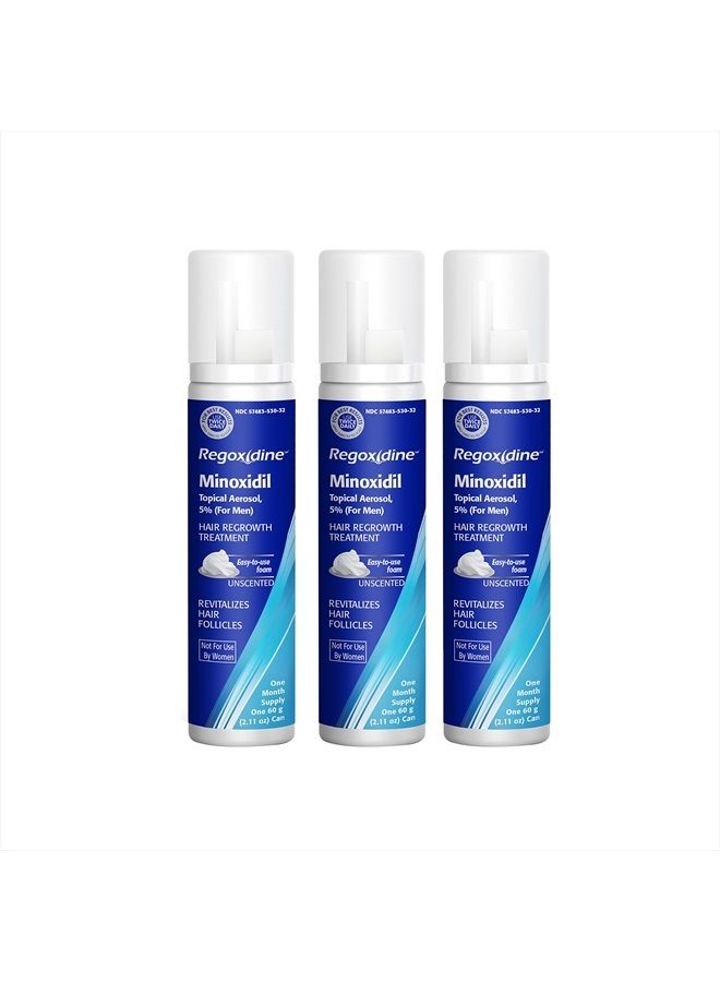 Men's 5% Minoxidil Foam & Topical - Helps Restore Vertex Hair Loss & Thinning Hair - Extra Strength Supports Hair Regrowth in Unscented Topical Aerosol Treatment (Foam, 3 Month's Supply)…