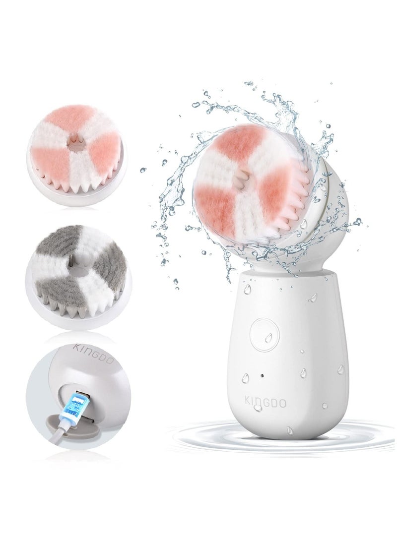Facial Cleansing Brush, Spin Rechargeable Face Scrubber with 2 Rotate Brush Heads, 3 Modes for Deep Cleaning Exfoliating Removing Blackhead Massaging Holiday Gifts Set for Women/ Girls
